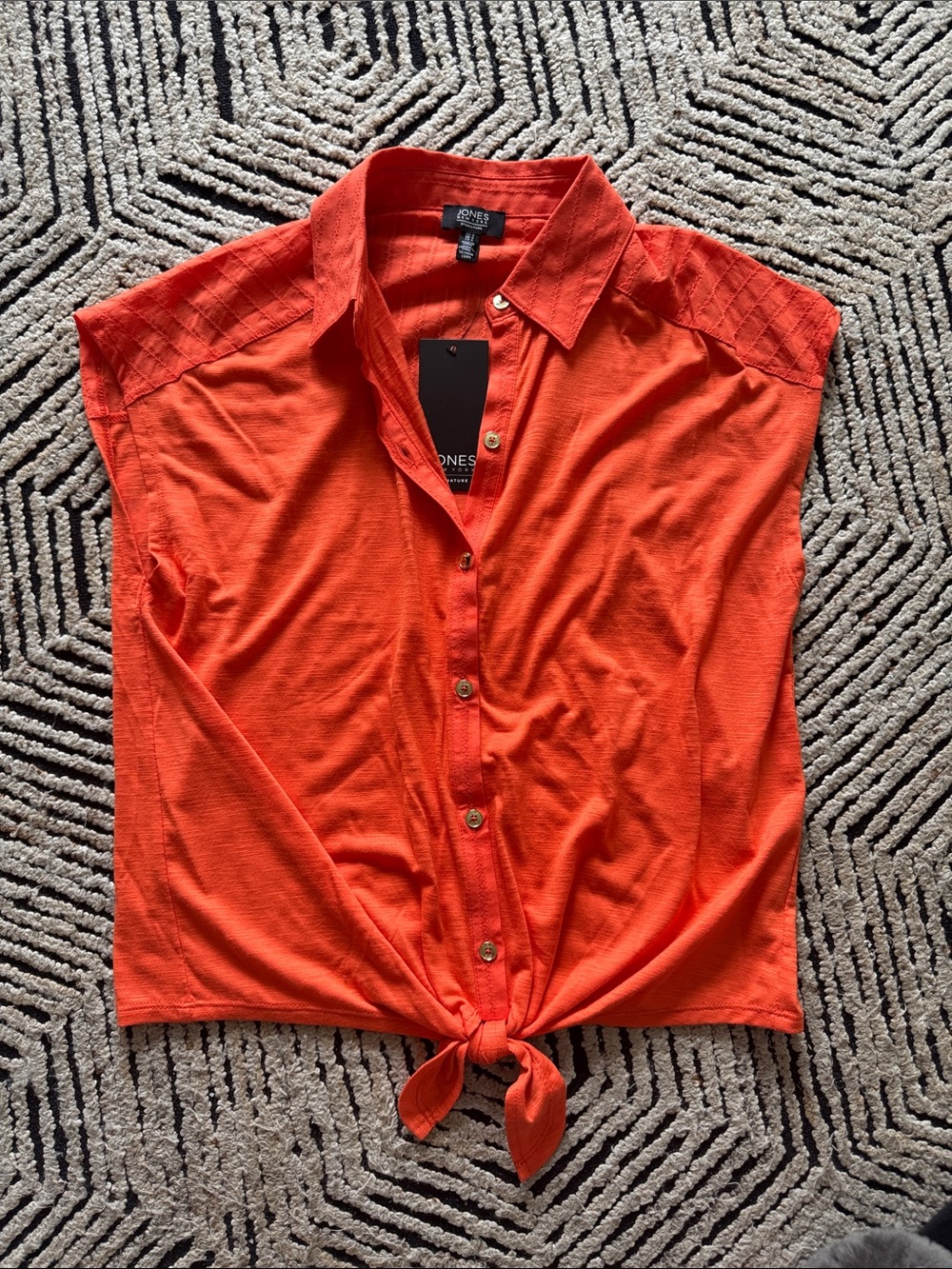 Jones New York Orange Tie-Front Button Down Top